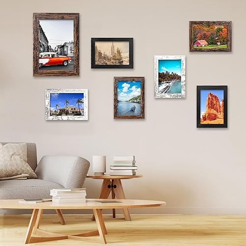 Miniatura 6 de VMUZEDER Juego de 3 portarretratos de 5 x 7, diseño rústico de madera con vidrio templado, para exhibir fotos de 4 x 6 pulgadas sin paspartú para