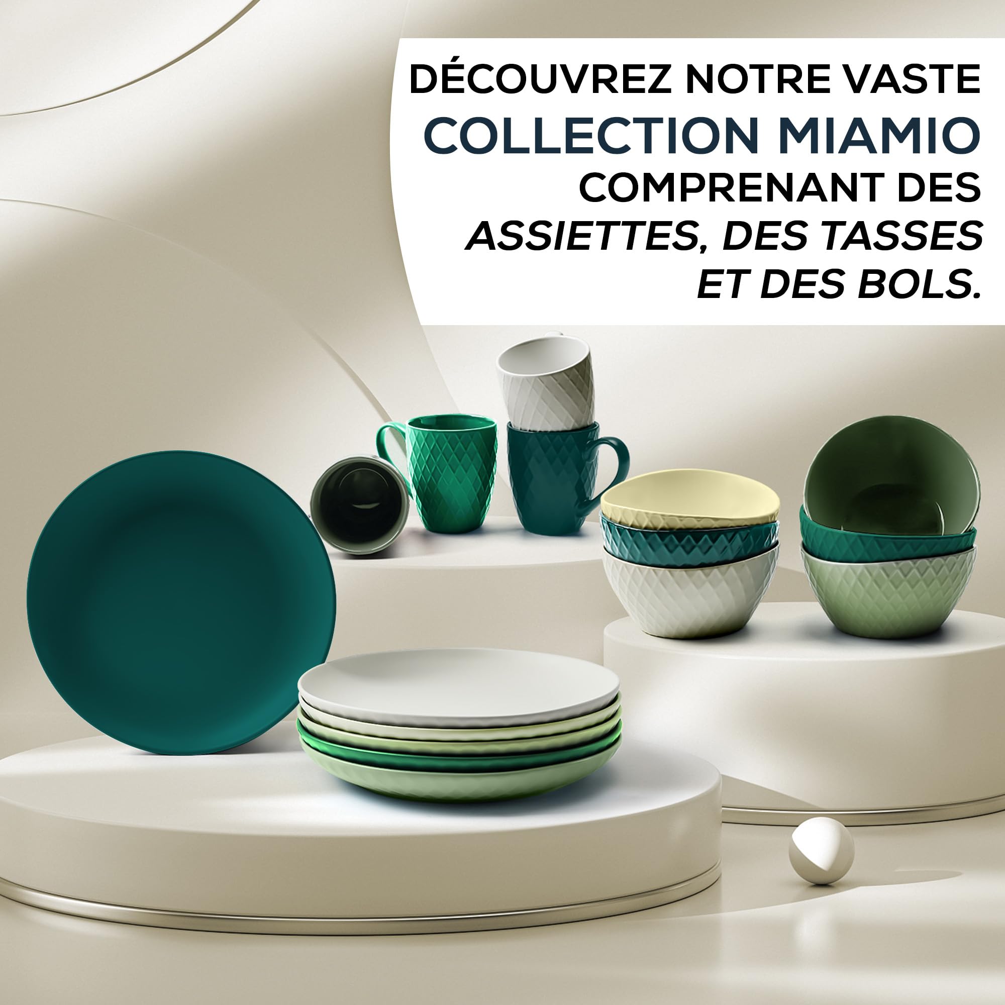 MIAMIO - 6 x Borden Set Aardewerk Keramiek Servies - Le Papillon collectie (Groen, 26 cm