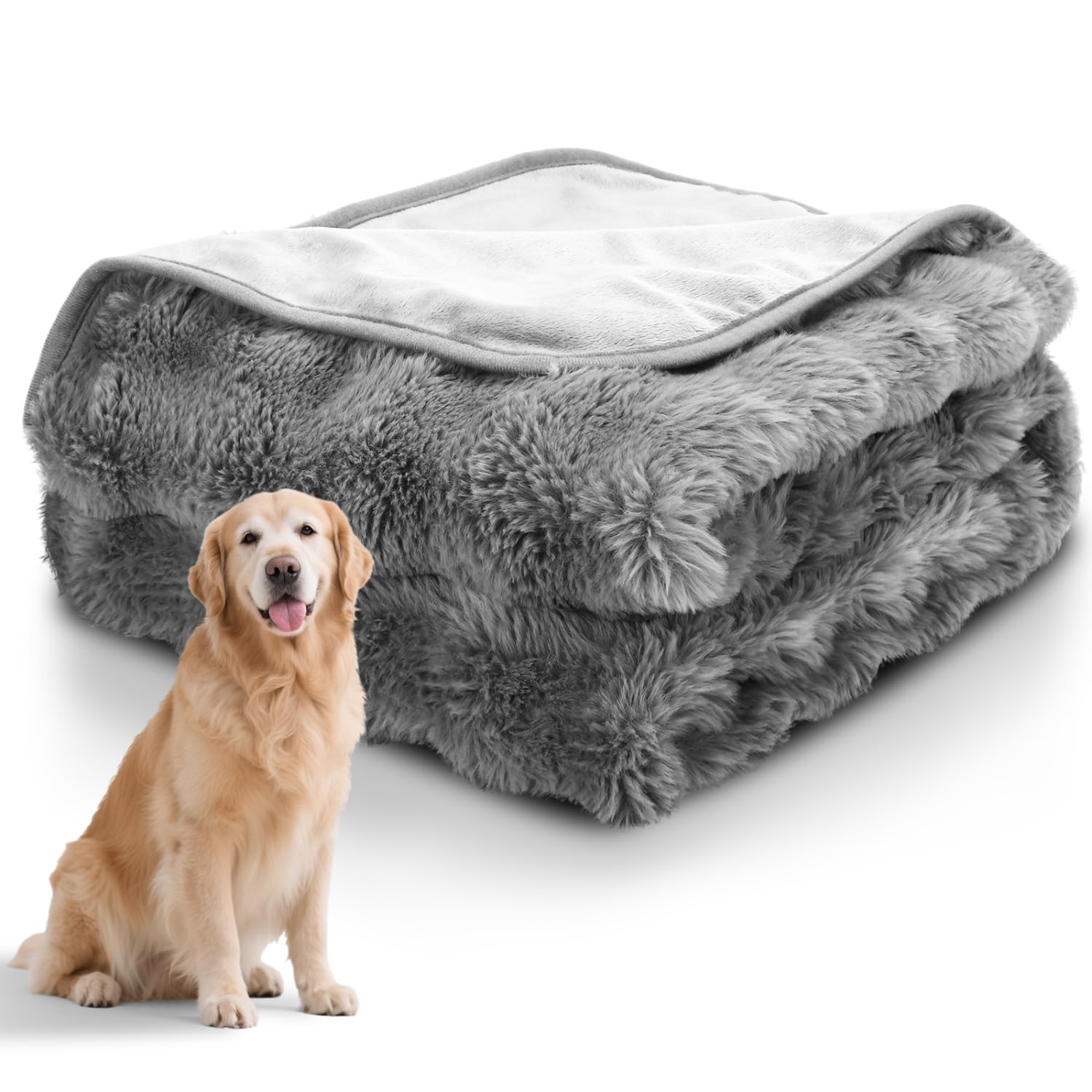 Nobleza Waterproof Dog Blanket, Soft Plush Blanket for Dogs, Cats, XL 150 x 120 cm, Reversible, Washable Leaky Pets for Sofa and Bed, Grey