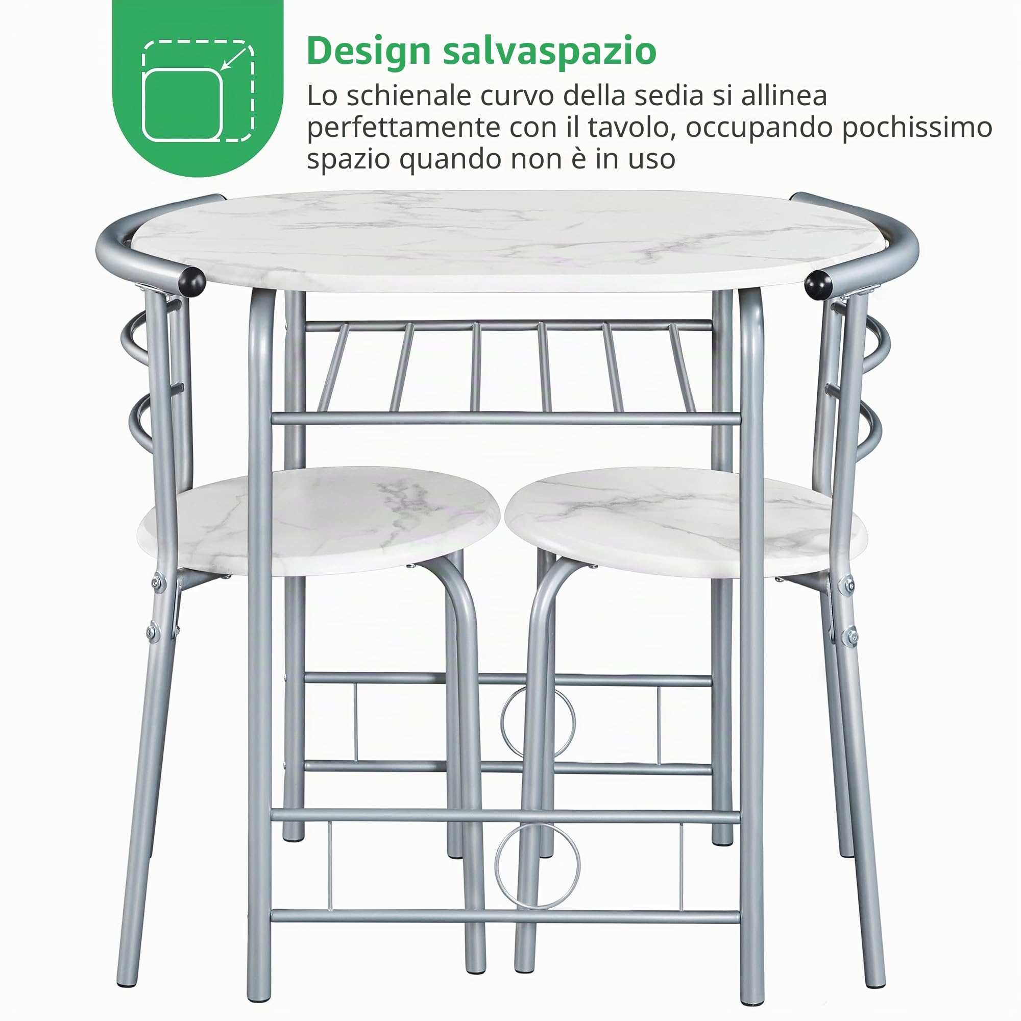 Yaheetech Set da pranzo in stile rustico, per 2 persone, con 1 tavolo da pranzo e 2 sedie, tavolo da cucina con ripiano, tavolo da pranzo e sedie, bianco