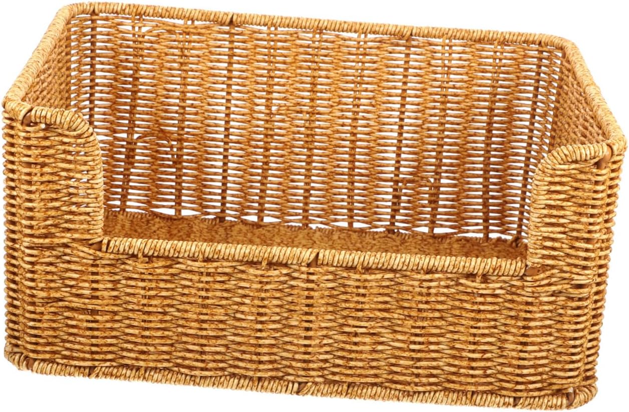 Woven Storage Basket for Books and Files Imitation Rattan Organizer for Decorative Sundry Organizer for Living Room and Kitchen Natural Color Design