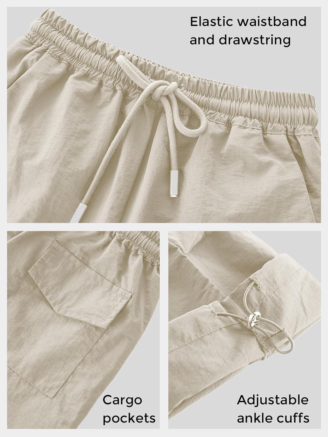 Girls Parachute Cargo Pants Drawstring Waterproof Causal Hiking Pants for Girls Pockets Lightweight Running Joggers