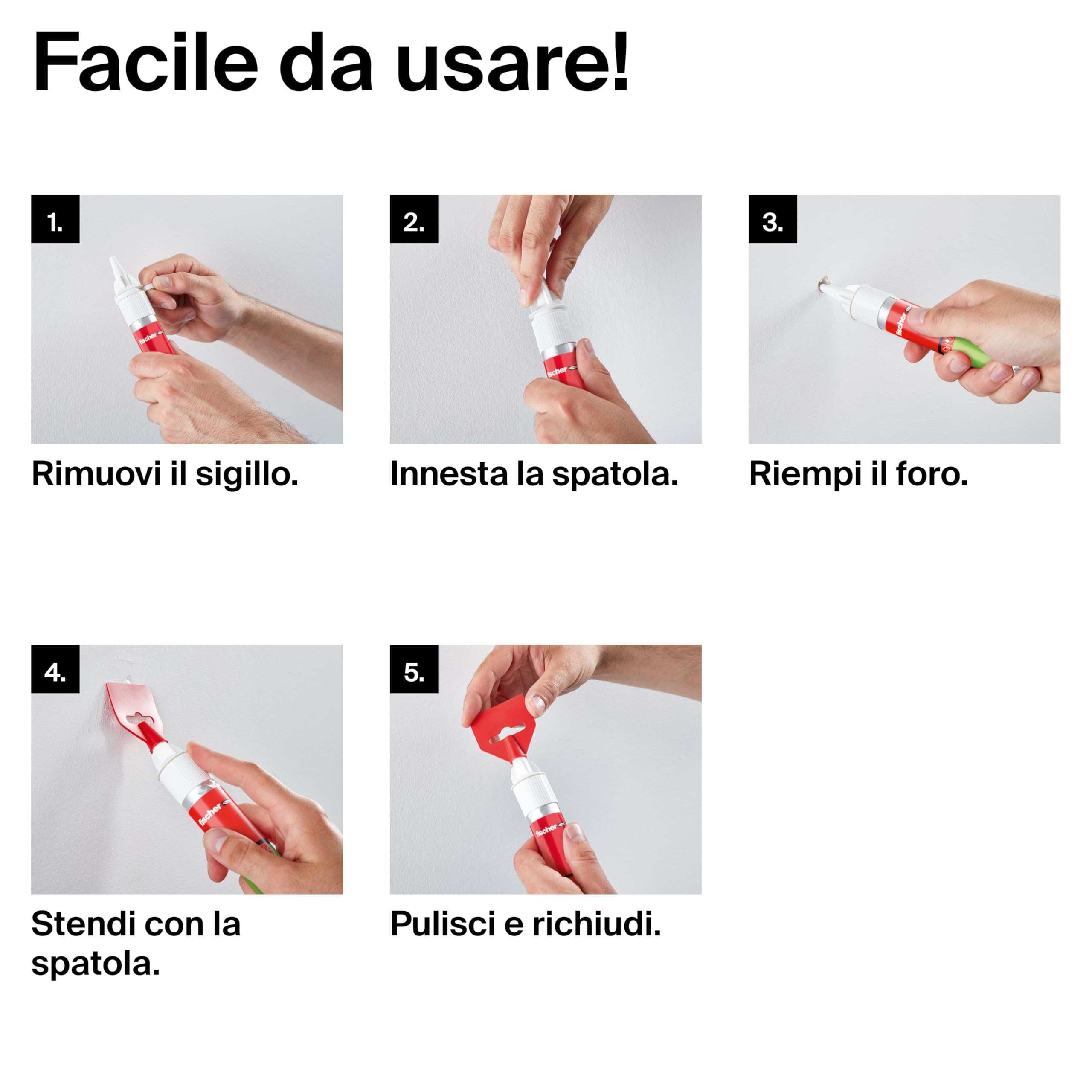 Fischer Stucco Veloce con Spatola Integrata per Coprire Fori e Crepe nel Muro, Pronto all'Uso, Bianco, 70 ml, 552152