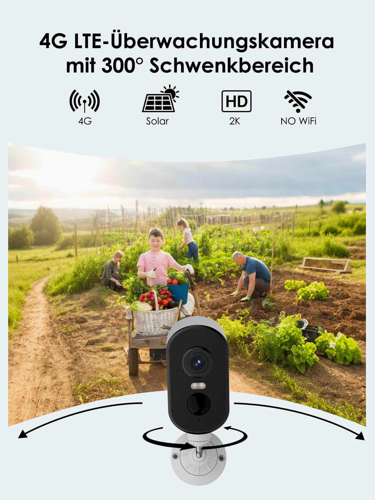 CZEview Caméra de surveillance solaire 4G LTE - Support magnétique - Batterie 2K - Sans Wi-Fi - 9000 mAh - Pivote à 300° - Détection de mouvement PIR - Vision nocturne couleur - IP65 - Contrôle par
