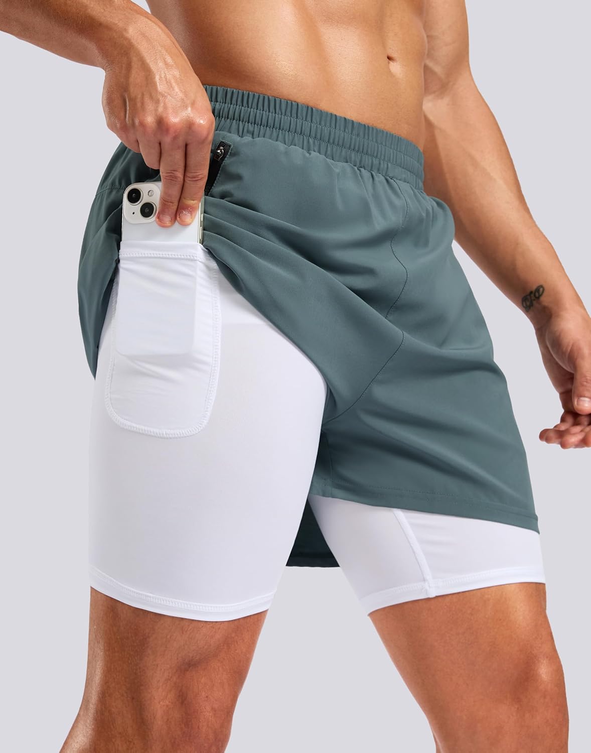 Pudolla Men's 7" Running Shorts with Zipper Pockets Quick Dry 2 in 1 Workout Gym Shorts with Liner for Tennis Yoga Training - Image 2