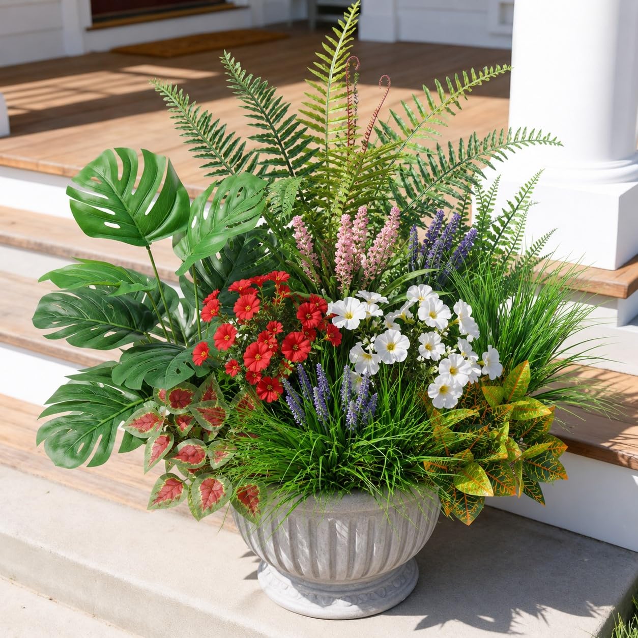 Aisamco 22 PCS Artificial Plants for Outdoor Decor,Artificial Flowers Greenery Stems UV Resistant Faux Shrubs Fake Plastic Leaves for Outside Patio Garden Porch Yard Planter