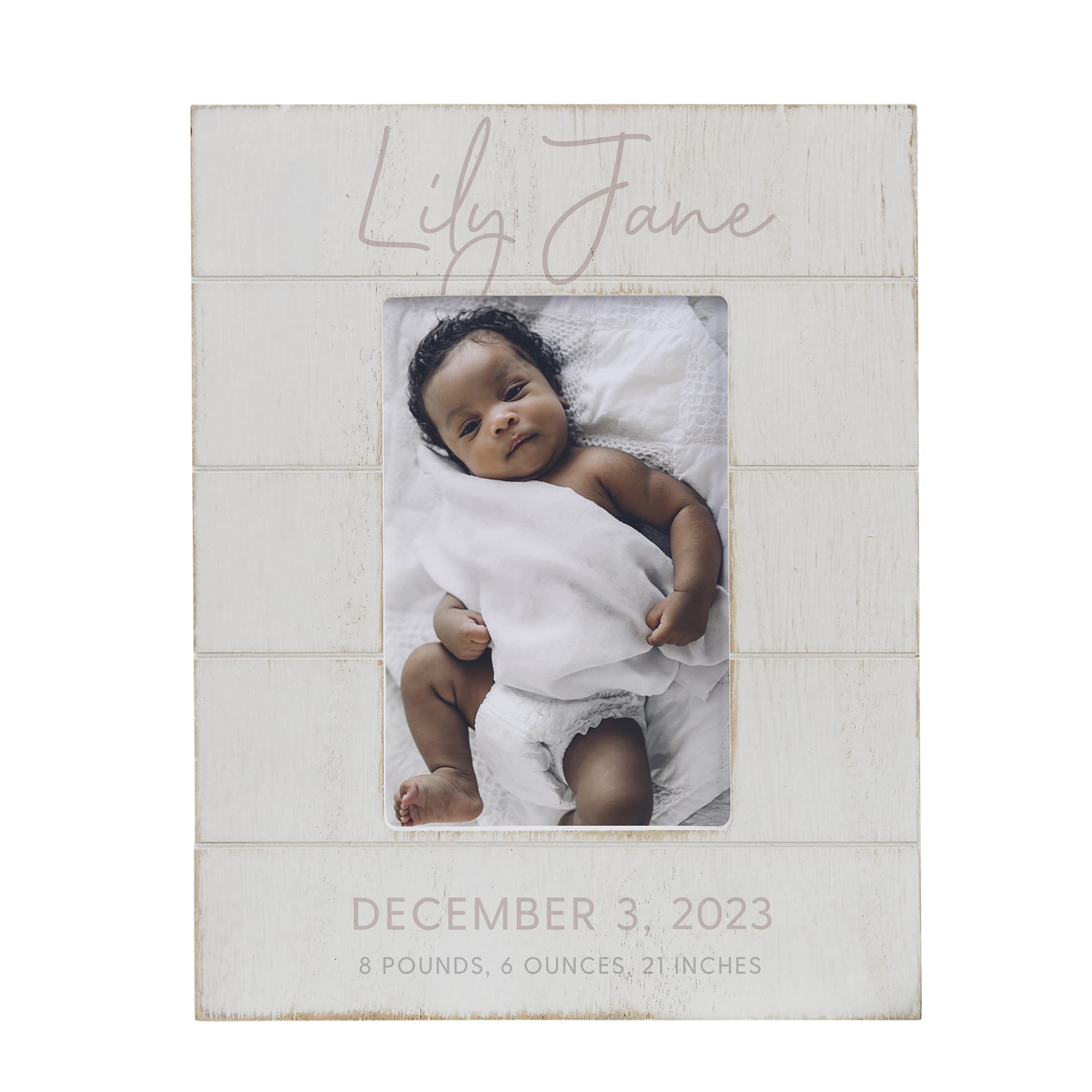Personalization Universe Personalized Simple and Sweet Baby Girl Shiplap Frame 4x6 Horizontal Picture Frame - Rustic Whitewashed Wood Photo Frame, Newborn & Family Pictures, Tabletop, Easel Back