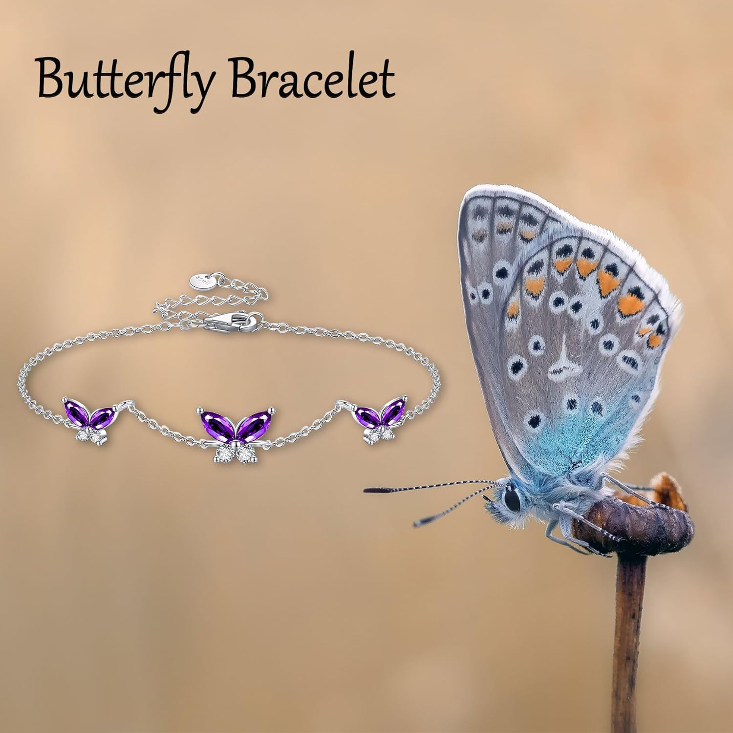 Butterfly Bracelet 925 Sterling Silver Purple Butterfly Bracelet with Cubic Zirconia Jewelry Gifts for Women - Image 6
