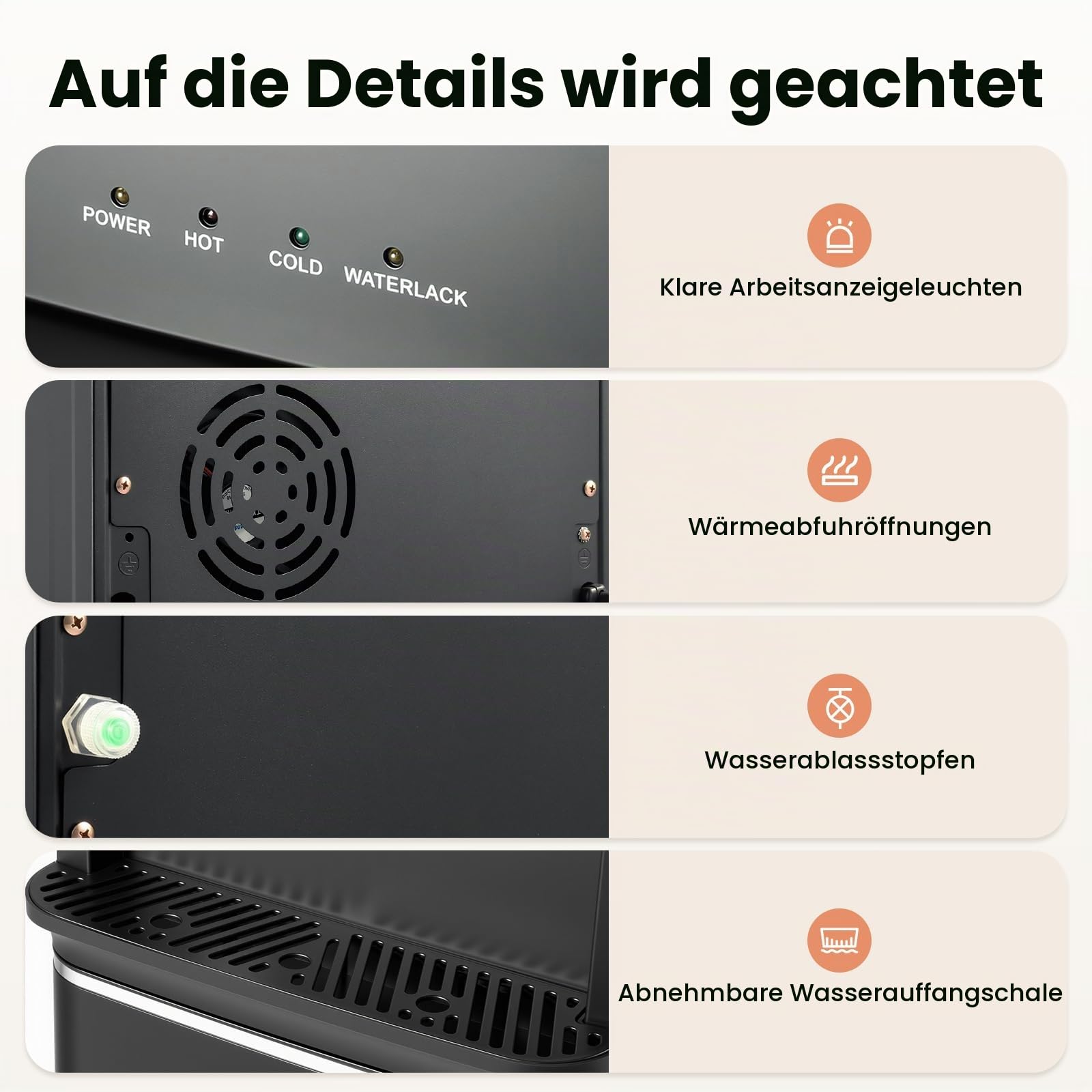 Wasserspender Stehender, 3 Temperatureinstellungen, Warm-, Kalt- und Raumwasser, Wasserkühler In Flaschen mit Bodenbeladung, für Trinkwasserausgabe im Büro, Zuhause (Schwarz)