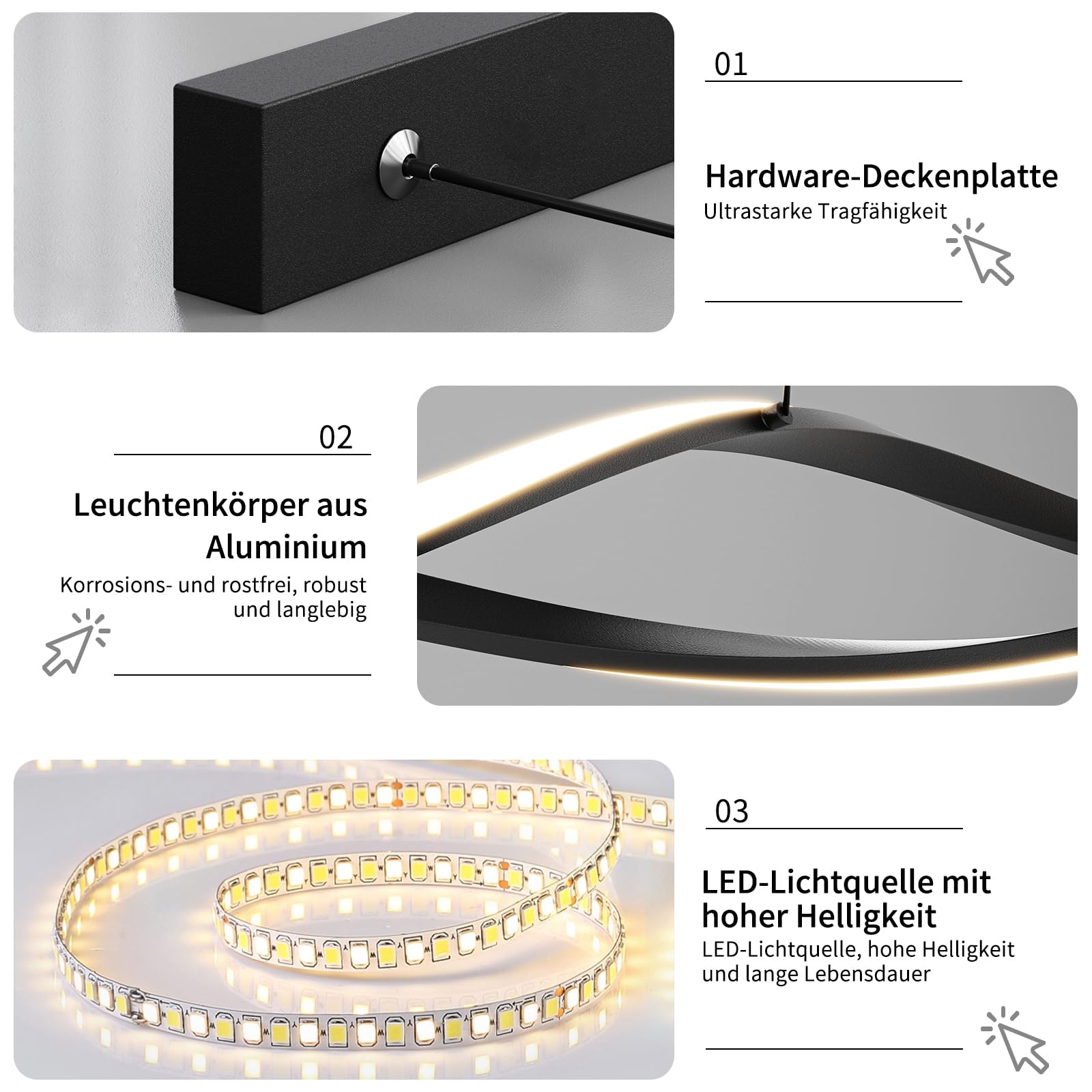 Mikeru 150CM Luce a Pendente Onda, Luce a Onda Isola Nera Moderna 3000K/4500K/6500K 3 Colori 10%-100% Dimmerabile Lampadario Lineare Regolabile con Lunghezza del Cavo Regolabile per Soggiorno