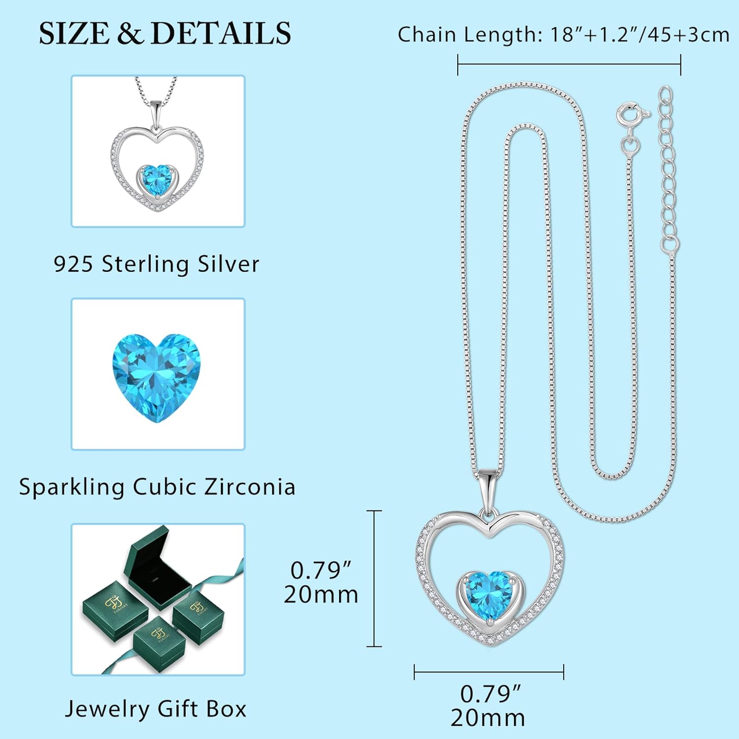 FJ Heart Pendant Necklace 925 Sterling Silver Birthstone Jewelry for Women - Image 5