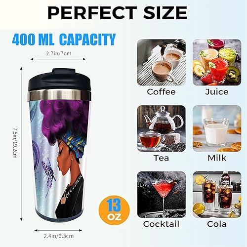 Miniatura 9 de Divertida taza de café de viaje de acero inoxidable con estampado afroamericano de niña negra, regalos para tía, hermana, amigos, hombres y mujeres,