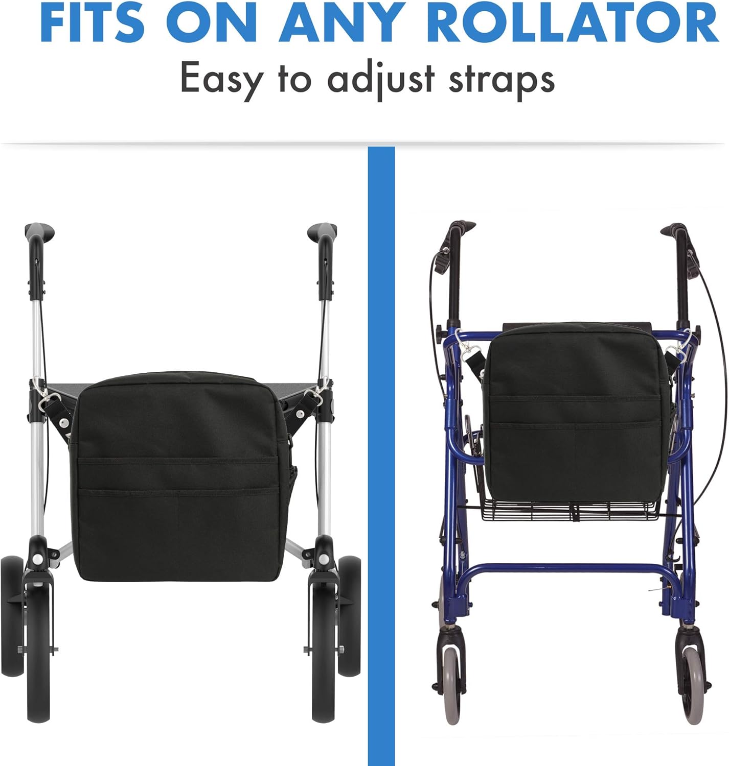 Pivit Rollator Bag | Universal Travel Tote for Carrying Accessories on Wheelchair, Rolling Walkers & Transport Chairs | Lightweight Laptop Basket for Handicap,| Disabled Medical Mobility Aid, Black : Health & Household