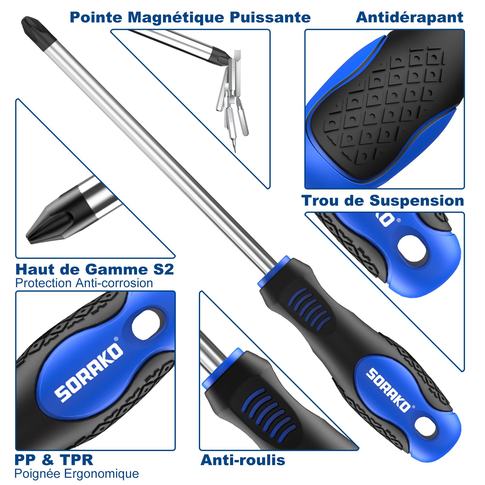 Coffret 20 Tournevis Précision PROSKIT - Embouts Plats, Cruciformes, Torx, Hexagonaux