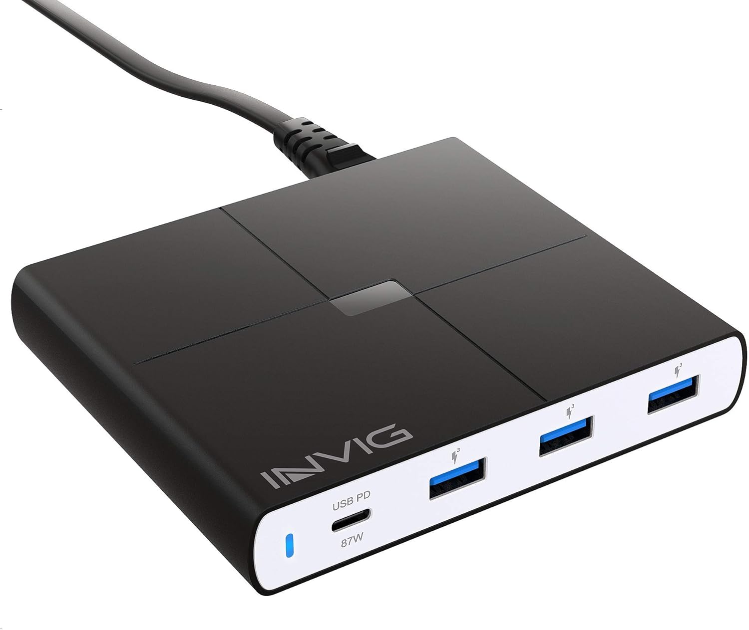 Grеаtеѕt Prоduсt INVIG Power Rig, 90W 4-Port Desktop USB C Charger w/Stand, 87W USB-C PD (Power Delivery) Port & 18W Qualcomm QC3.0 (Quick Charge) Ports, for MacBook Pro Laptops & More, Multi-Port Charging Station
