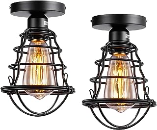 Asnxcju Vintage Semi Flush Mount Ceiling Light, Industrial Black Metal C...