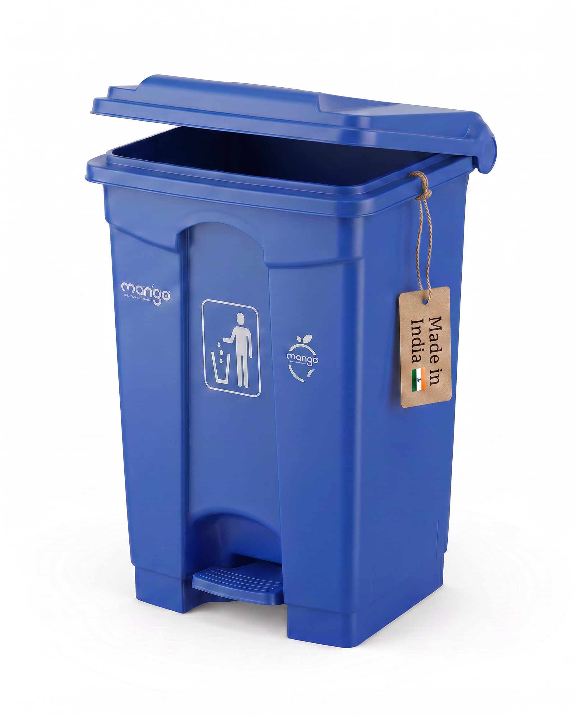 MPL MANGO pedal dustbin with lid, heavy duty plastic garbage bin, hands-free step-on waste bin for kitchen, office, home, hotel, bathroom & outdoor use (Blue, 65 Liters)