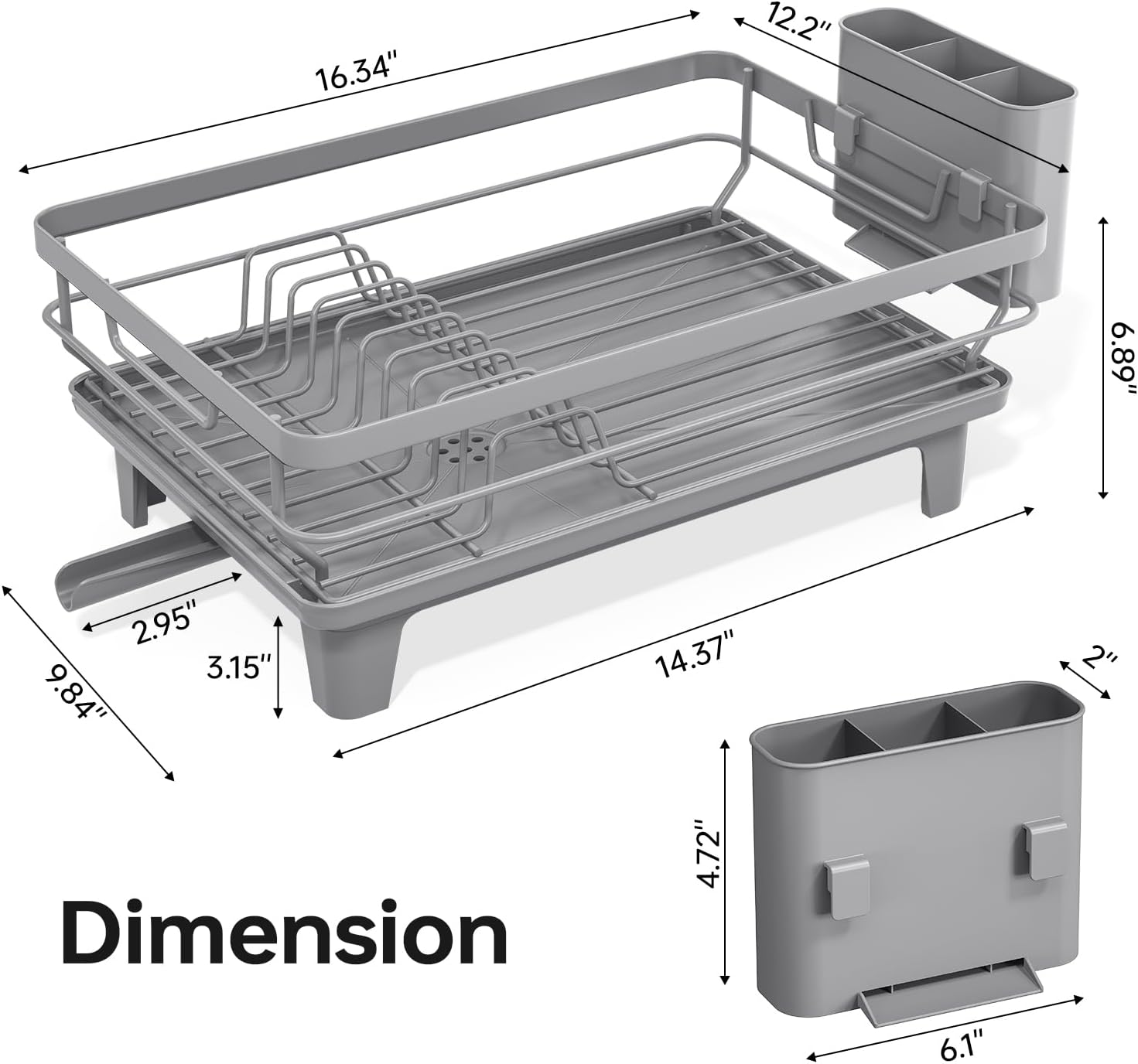 TOOLF Dish Drying Rack for Small Kitchen Counter with Utensil Holder, Gray image 3