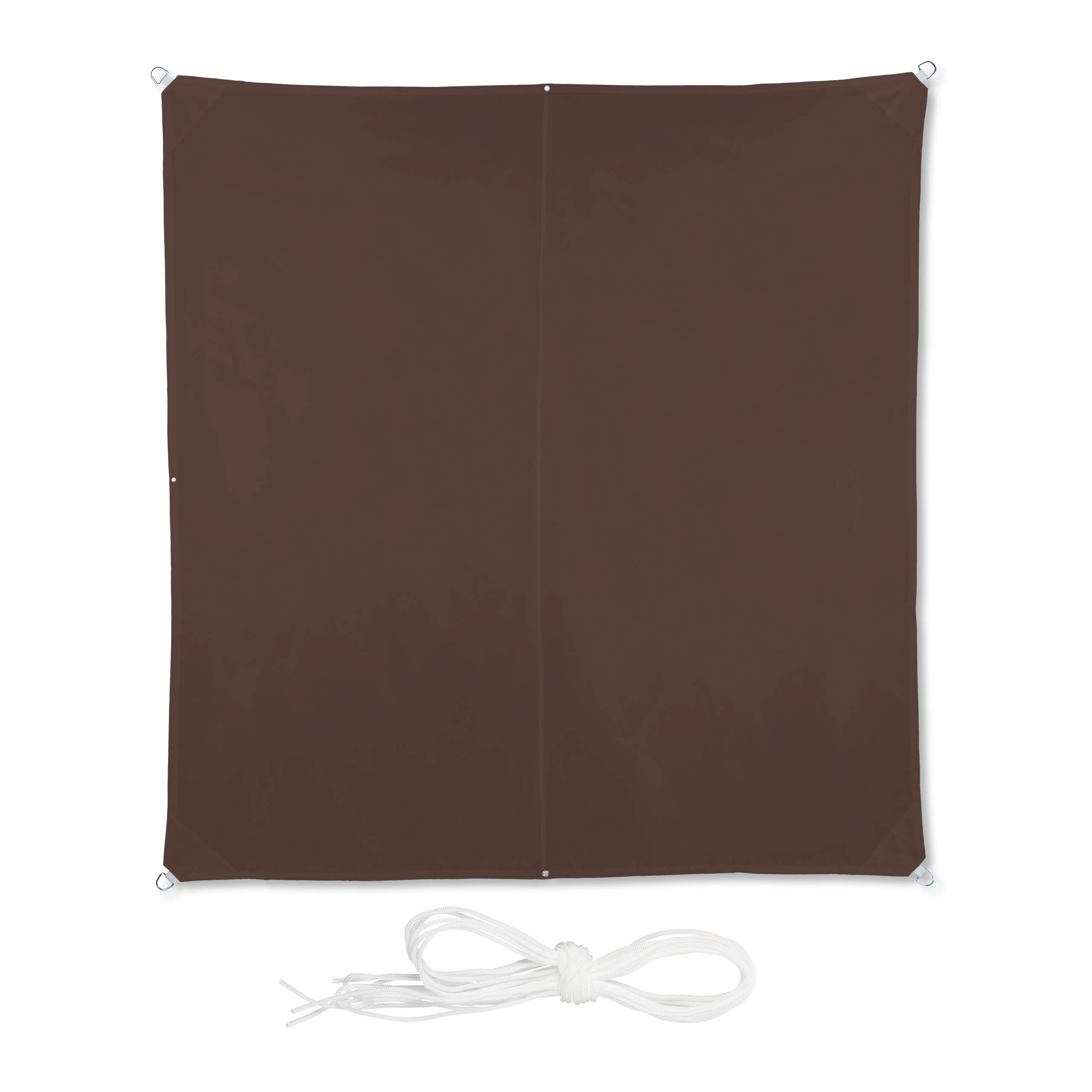 RelaxdaysBrown Shade Sail, Square, Water-Repellent, UV-Protection with Tethers, Balcony Canopy, WxD 3 x 3 m