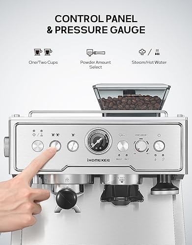 Miniatura 5 de Cafetera espresso con molinillo, máquina de café espresso semiautomática de 20 barras con espumador de leche, máquina de café con leche profesional