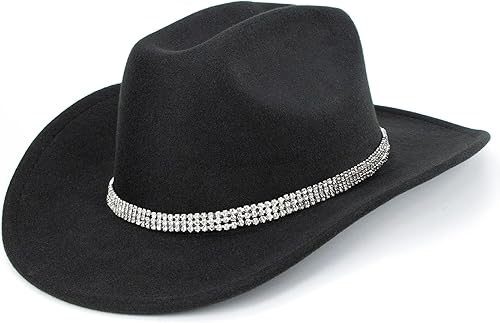 Sombrero de vaquero clásico de fieltro occidental para mujeres y hombres de ala ancha con hebilla de cinturón (tamaño mediano-grande), Multi