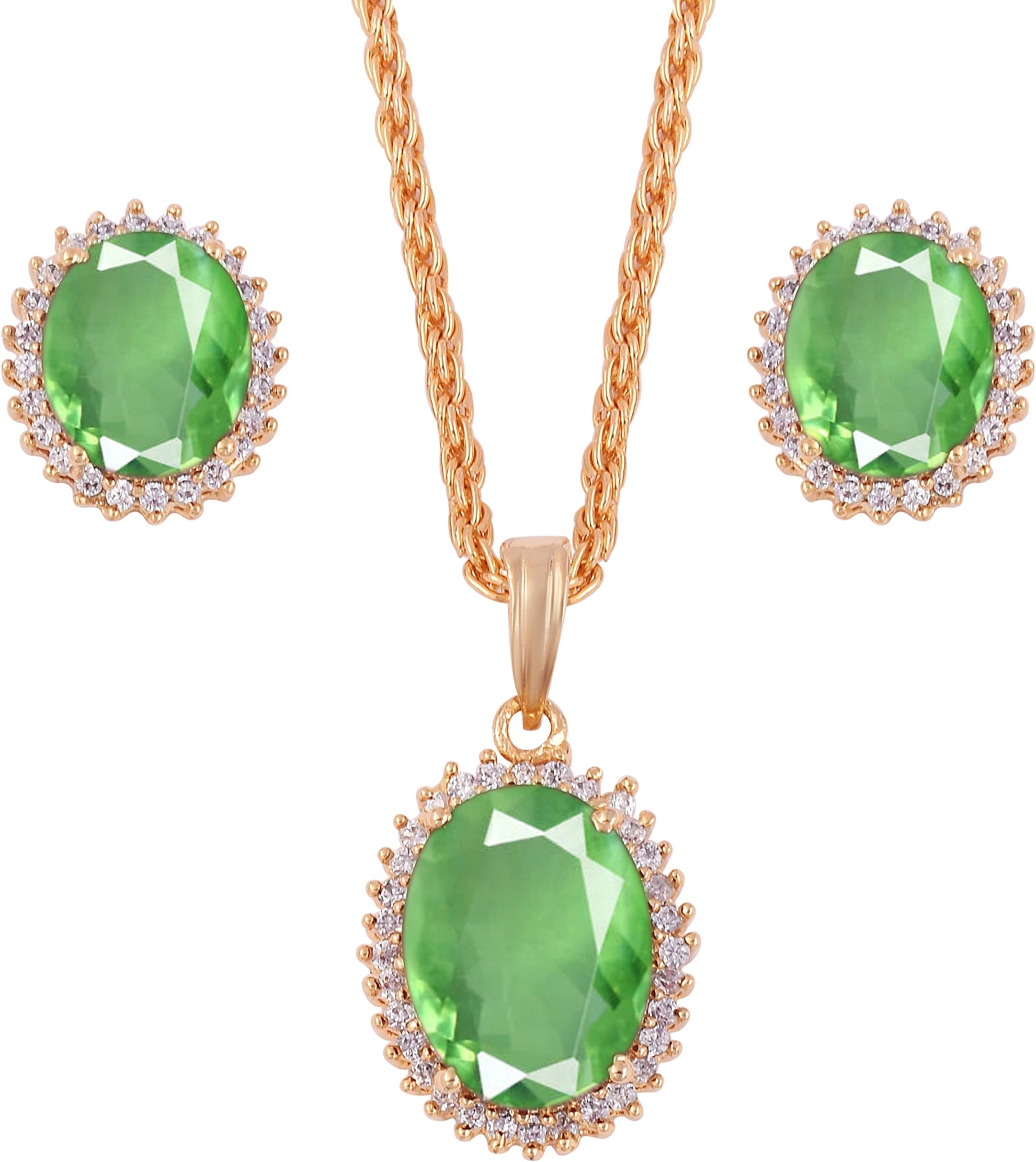 Certified Emerald Green Pendant With Earring Set Gold Plated For And Women