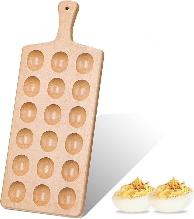 Lounsweer 18 Holes Reversible Wood Deviled Egg Platter 18