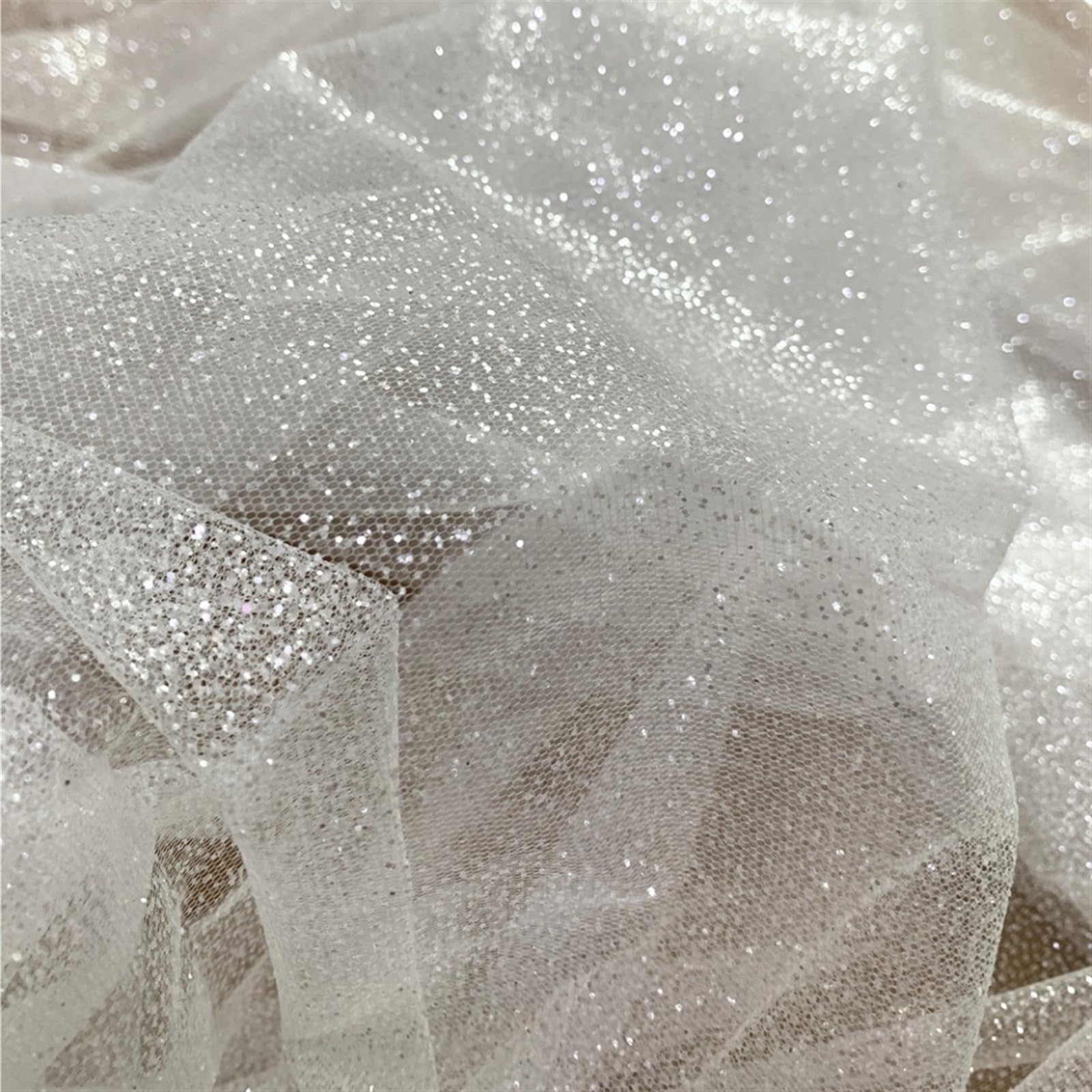 Wedding Dress Fabric 150cm Height, 300cm Long Glitters Tulle Lace Fabric Shiny for Veils, Wedding Dress, DIY Material