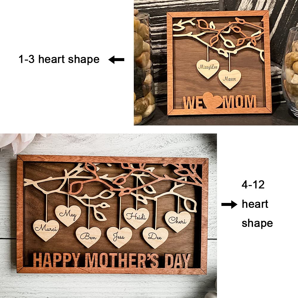 zouwii Personalized Names Family Tree Sign, Custom Gift for Mom, for Grandma, Gift From Kids For Mom, Wooden Sign?Wooden Decor, Desktop Sign