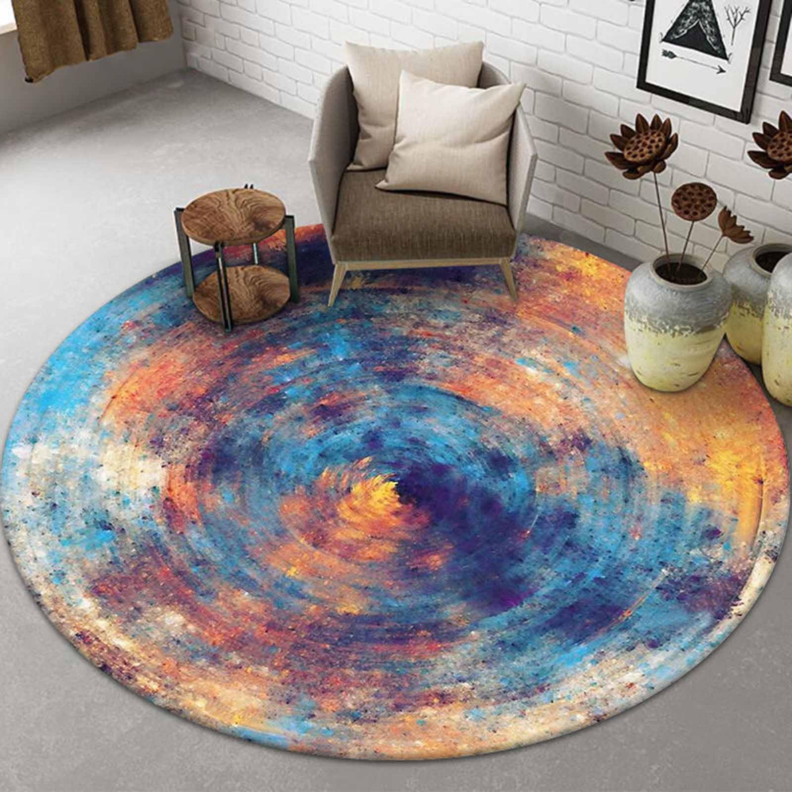 Tapis circulaires Modernes pour Chambre à Coucher Bleu Marine Orange brûlé 60cm 80cm 100cm 120cm 140cm 160cm 180cm 200cm Tapis résistant Salle de Classe Salon