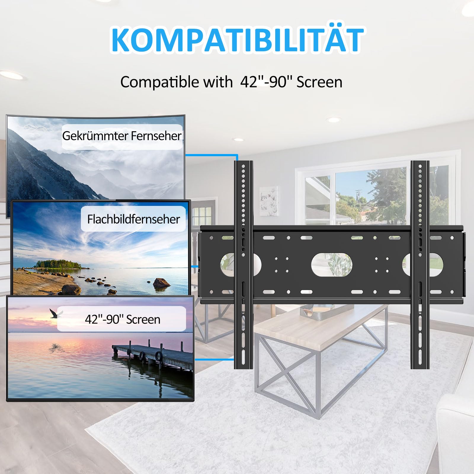 Soporte de pared inclinable para televisores de 42 a 90 pulgadas, LCD LED o monitor de hasta 100 kg, VESA máx. 750 x 500 mm, ultra fino, pesado, soporte de pared para TV