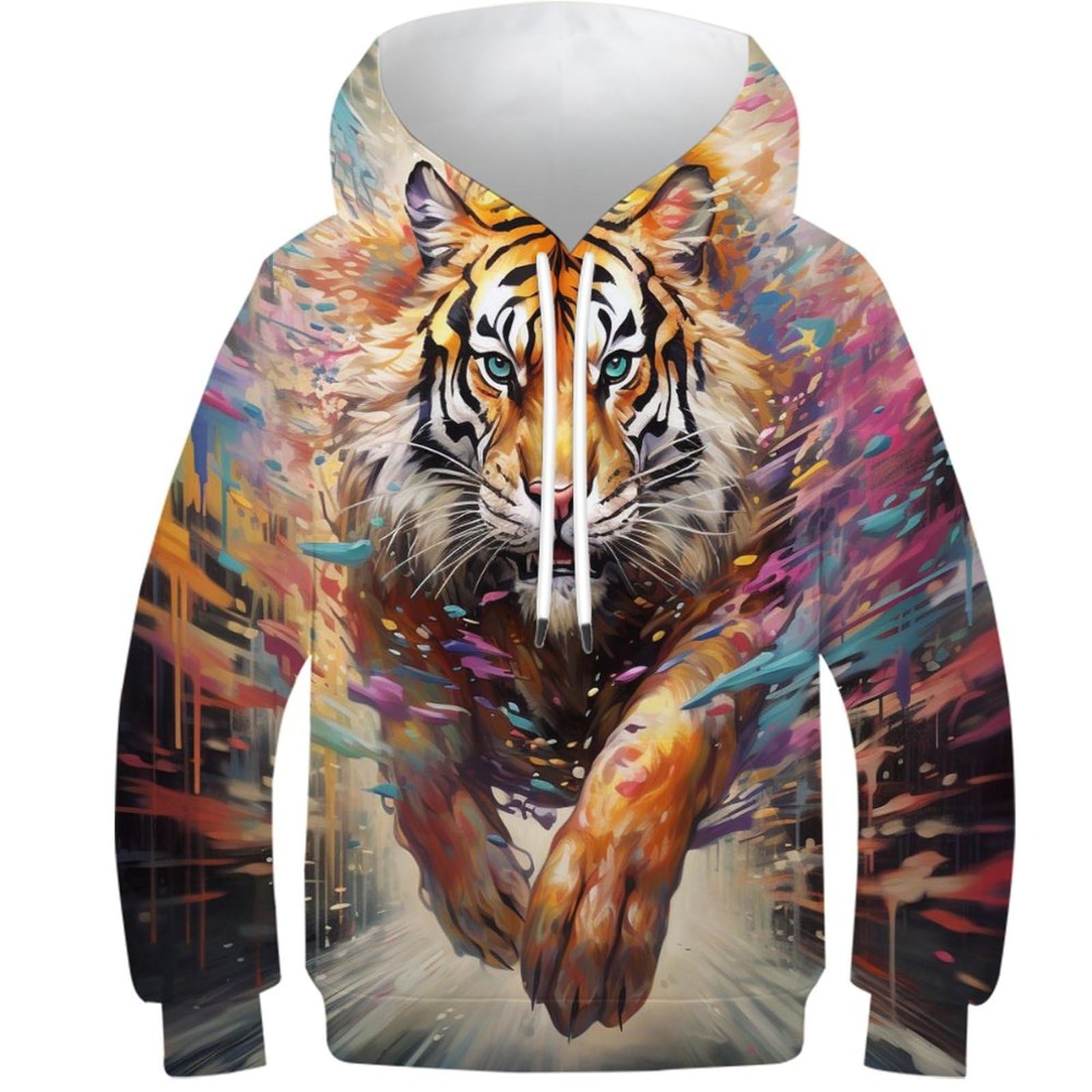 KKOLASXZE 3D Printed Tiger Hoodies Sweatshirt Pullover Men/Women Ong Sleeve Tops for Teens 11-13Y