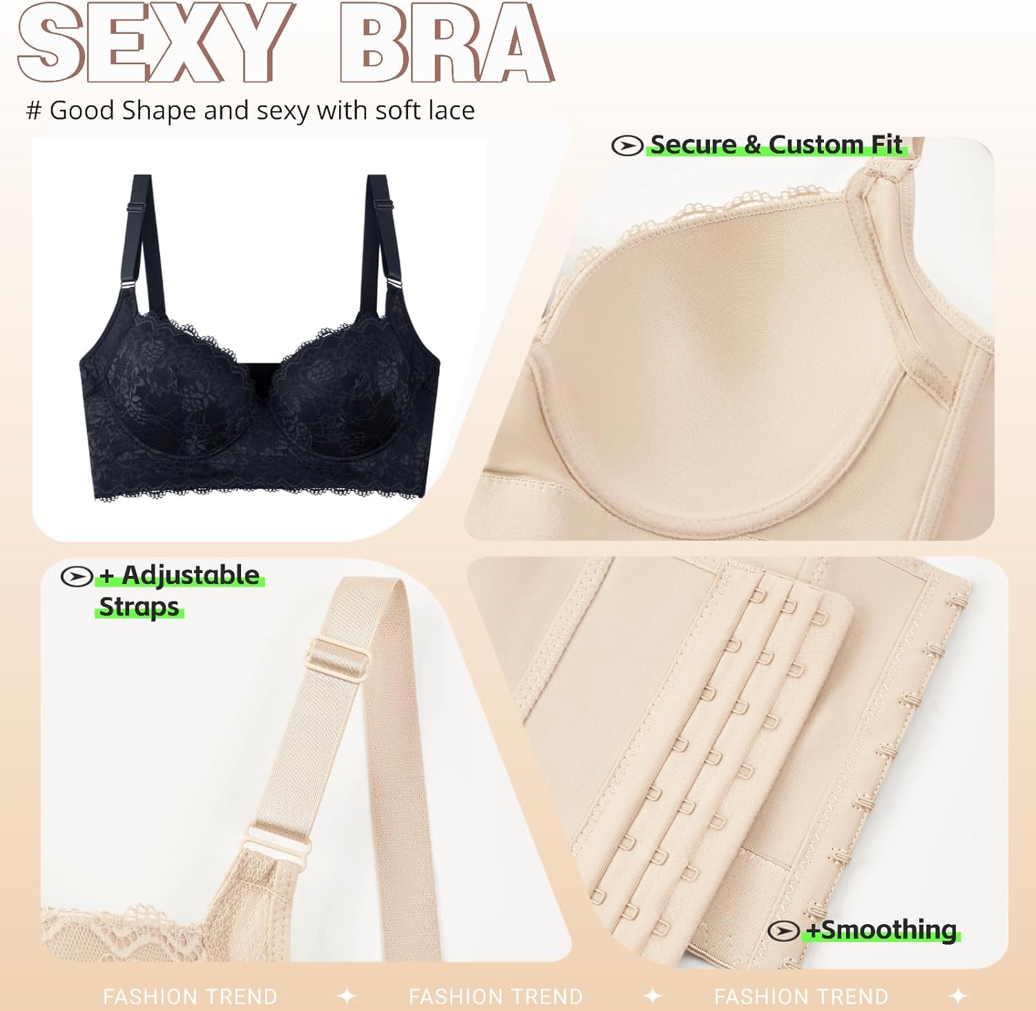 Push Up Lace Bra Soft Underwire T-Shirt Bras Add One Cup Back Fat Bra with High Support(34B-46DD) - Image 4