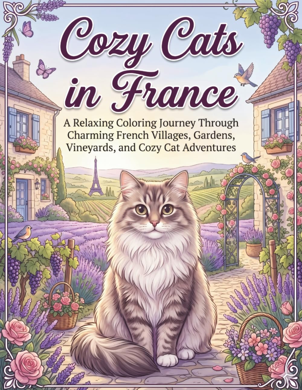 Cozy Cats in France: A Relaxing Coloring Journey Through Charming French Villages, Gardens, Vineyards, and Cozy Cat Adventures (Whiskers Coloring Series)