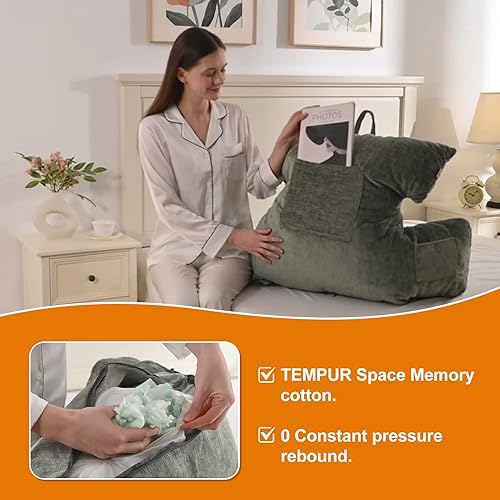 Miniatura 27 de SUNSIDE Almohada de lectura para sentarse en la cama, almohada de espuma viscoelástica triturada para adultos y niños con brazos, almohada de cama