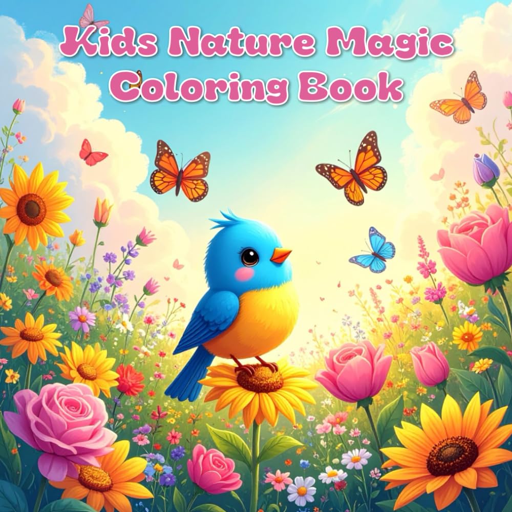 Kids Nature Magic Coloring Book: Fun and Easy Coloring Pages of Flowers, Birds, and Butterflies for Kids Ages 3–9