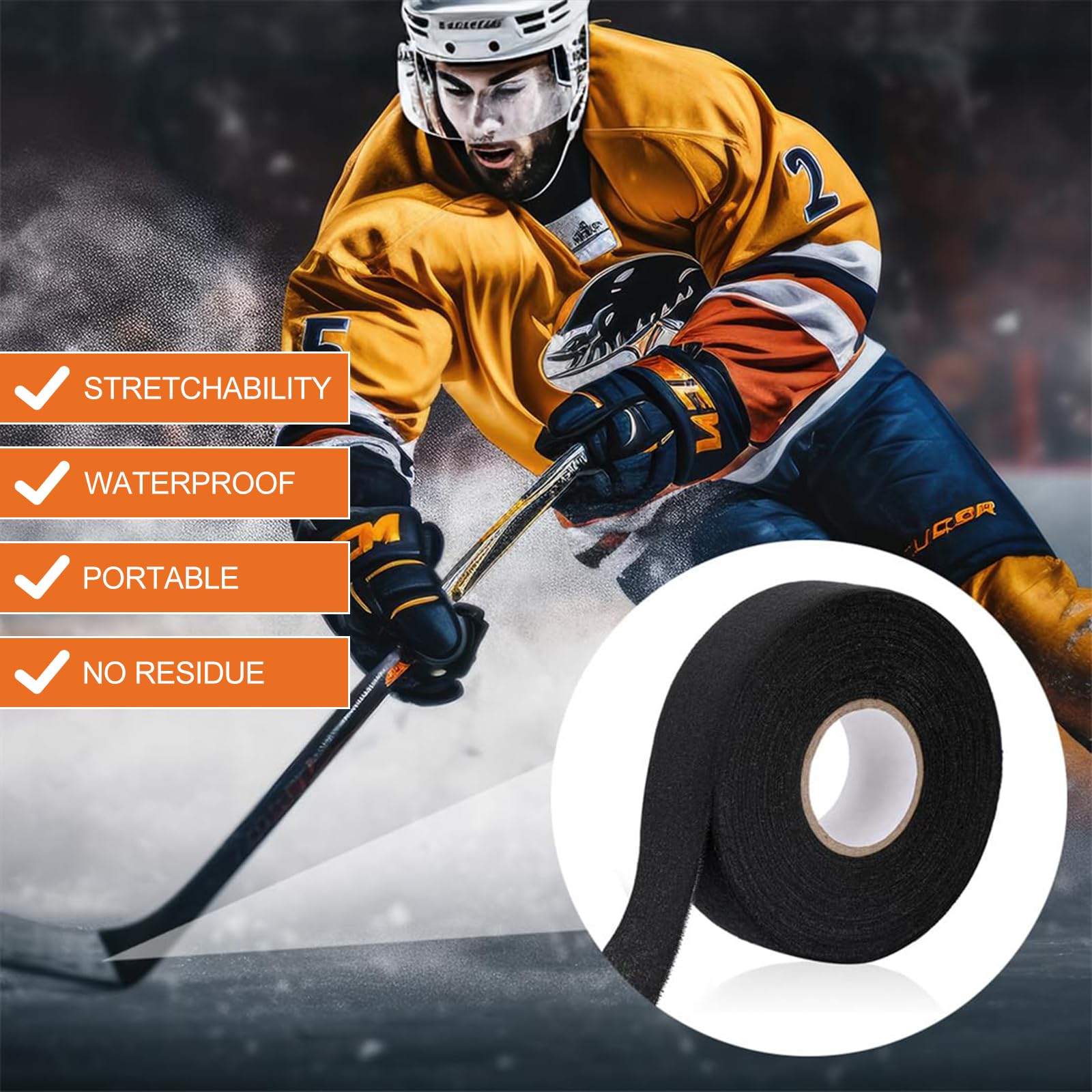 2 Pièces Grip Tape, Noir Ruban Adhésif Anti-Dérapant, 25M x 25MM Ruban de Bâton de Hockey, Ruban de Raquette pour Badminton, Ping-Pong, Golf, Squash, Tennis et Canne à Pêche
