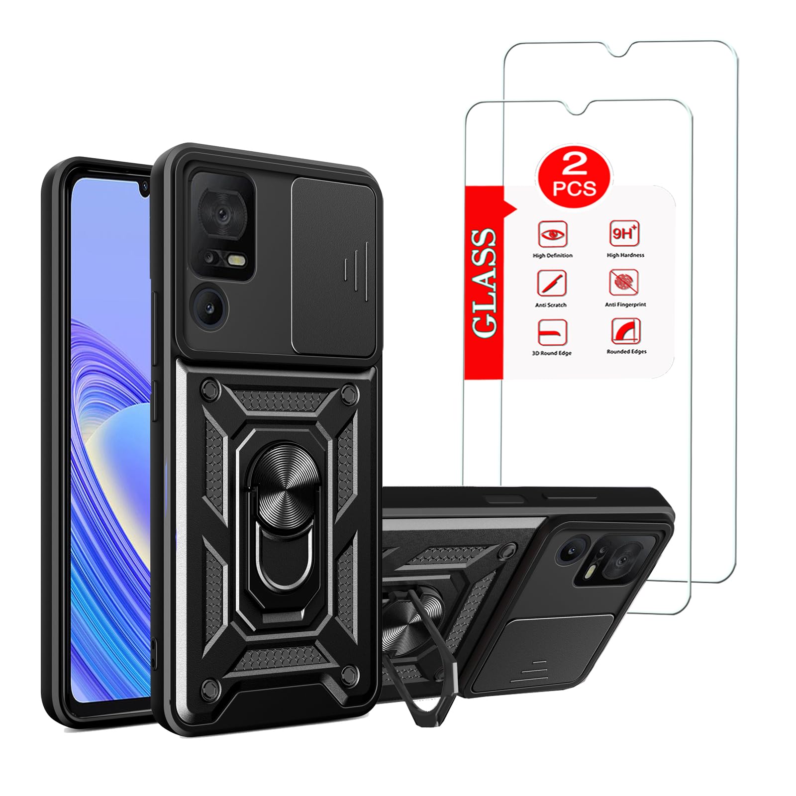 Anvzle for TCL 40 SE Case with [2 Pack] Tempered Glass Screen Protector, for TCL 40 SE Case [Military-Grade] Protective，with Lens Protects Magnetic