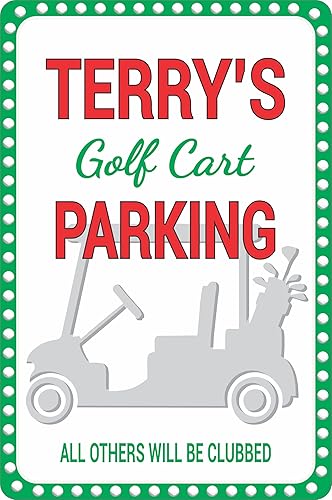 Personalized Golf Cart Parking Sign | Custom Name Reserved Parking Aluminum Sign | Funny Golf Fan Decor for Garage or Cart Barn
