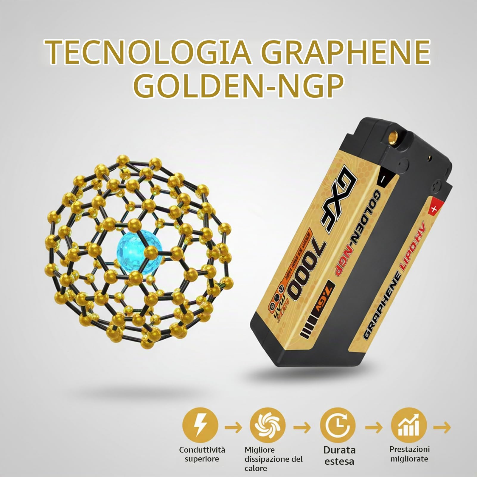 DXF Batteria LiPo 2S 7.6V 7000mAh 140C HV Corta Golden NGP Bullet 5mm Spina T Auto RC 1/8 1/10 Truck Aereo Elicottero Barca Buggy Custodia Rigida 2 Pezzi