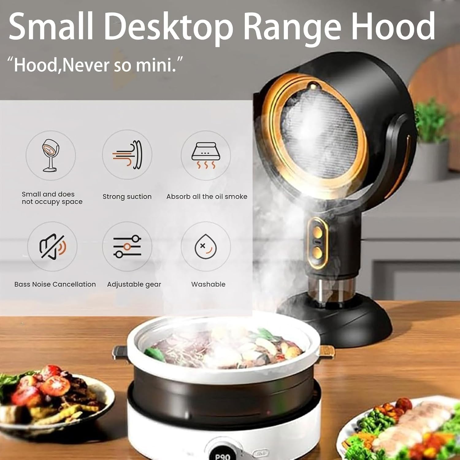 Smoke Fan Purifier, Household Small Desktop Range Hood, Smoke Eliminator for Home, Mini Fan Range Hood,Portable Smoke Air Purifier Fan (PP, Charging)