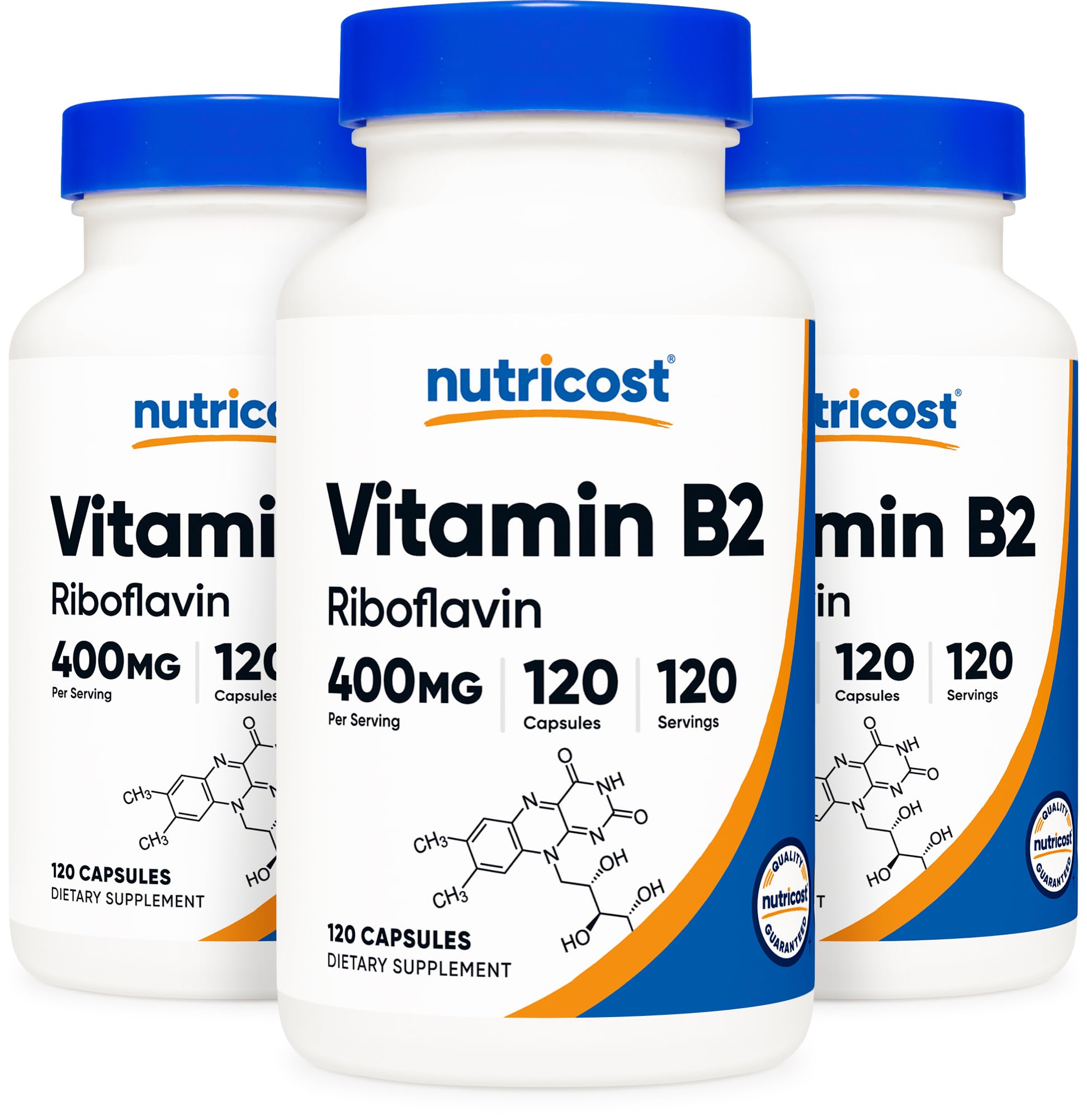 Nutricost Vitamin B2 (Riboflavin) 400mg, 120 Capsules (3 Bottles)