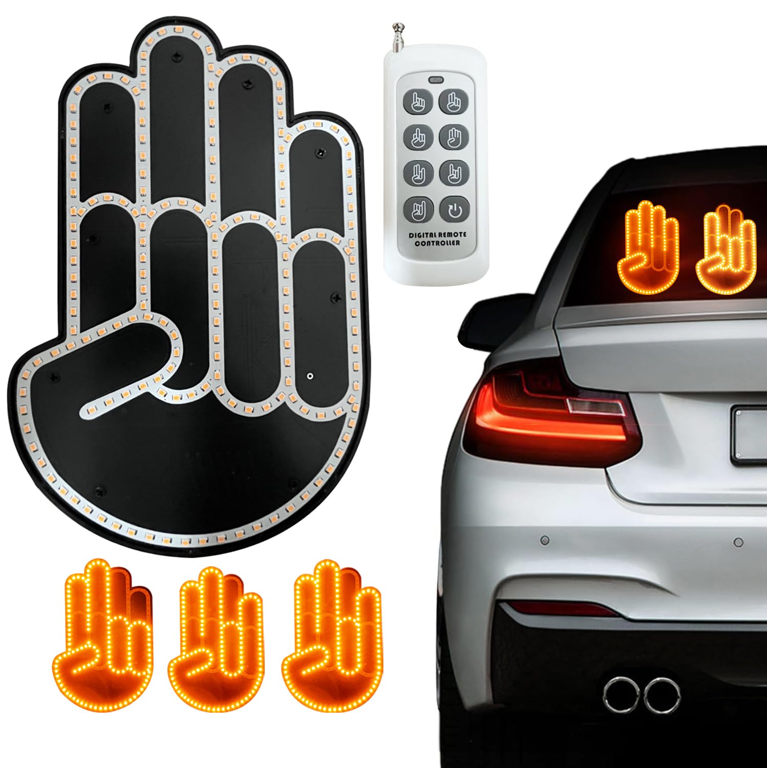 2024 Upgraded Hand Gesture Led Light Signs for Car, Fun Car Finger Light with Remote, Glow LED Sign Flashing Hook on Car Window LED Bright Lights