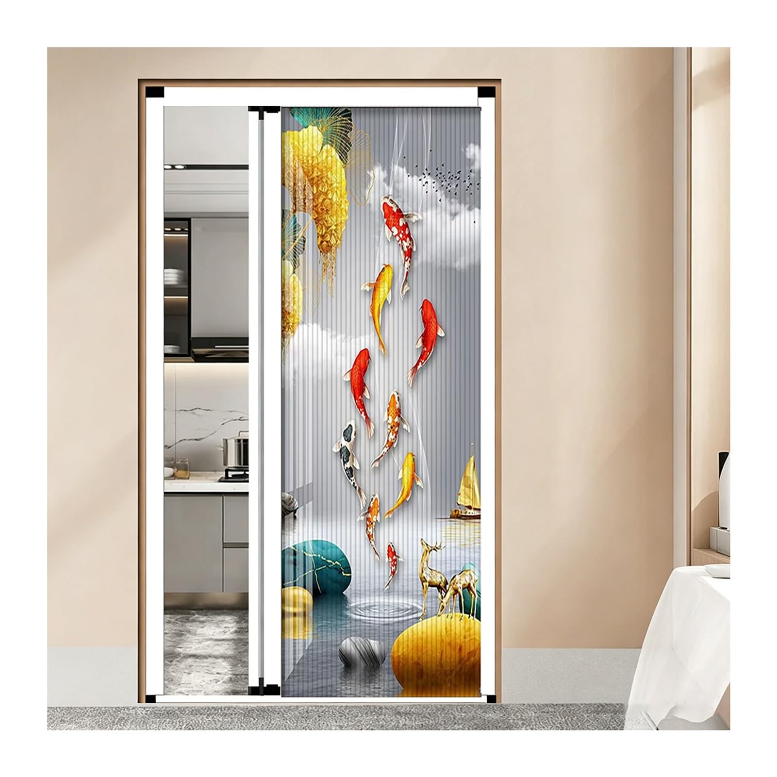 Thermal Insulated Honeycomb Accordion Door Interior, No Drill Sliding Partition Doors for RV Shower Bedroom Space Separation(White Frame,80x200CM)