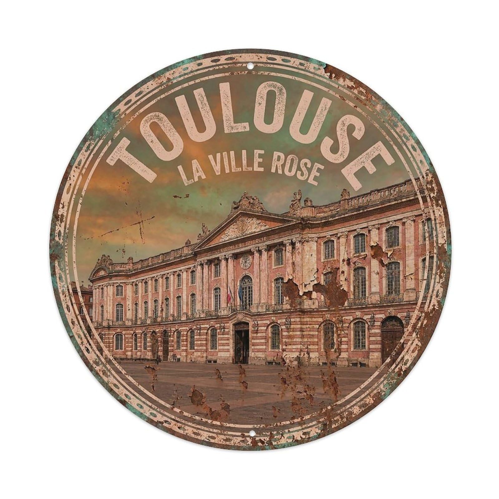 Retro Travel France Toulouse Vintage Metal Tin Sign Plaque Wall Decor for Cafe, Club Bar, Office, Garden Metal Poster 8x8Inch