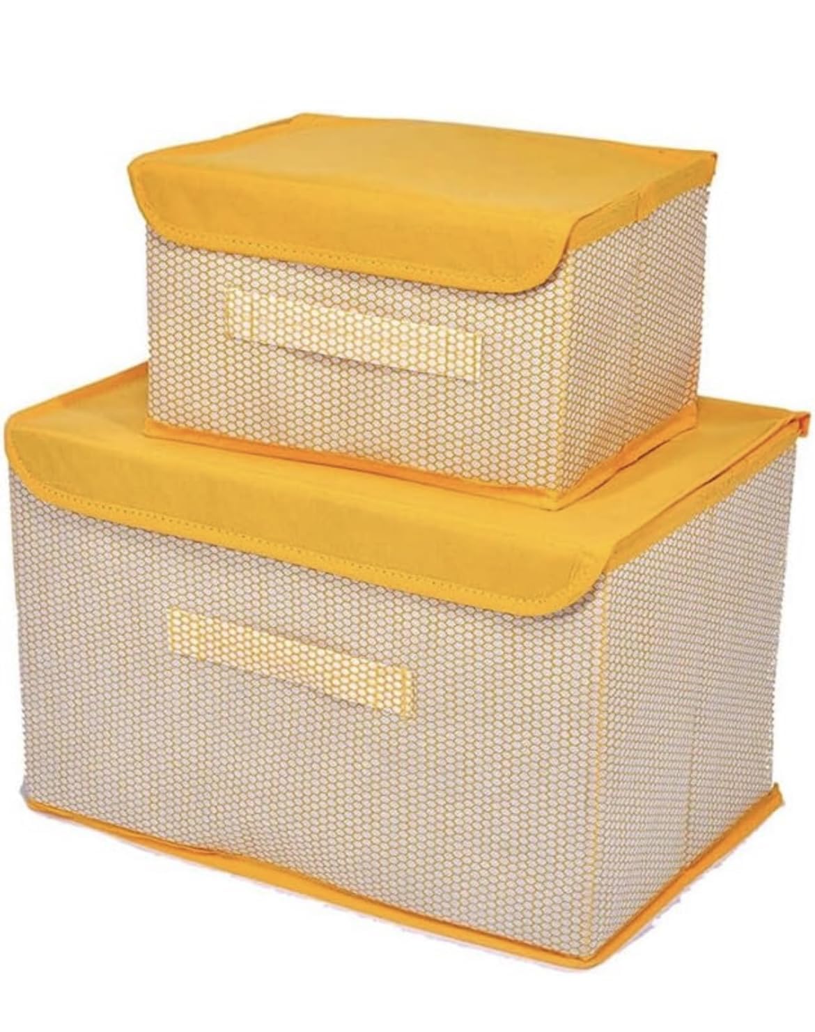 Rishabh Overseas Set of 2 Storage Basket Bins Non-Woven Wardrobe Closet Organizer Foldable Drawer Rectangular Stackable Box/Bins with Lid & Handle || Set of 2 || (Yellow) (B0D2LCVS42) Amazon Price History, Amazon Price Tracker
