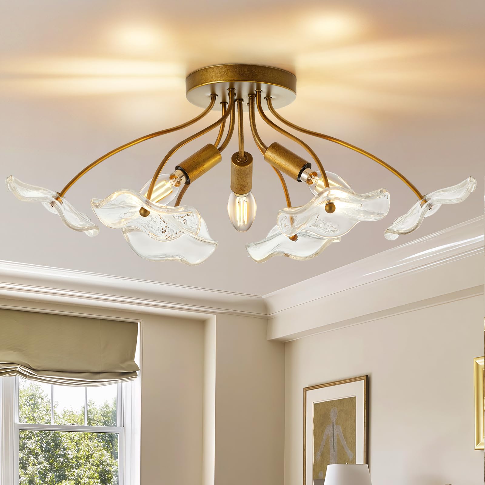 Semi Flush Mount Ceiling Light Fixture, 3-Light Modern Gold Ceiling Light
