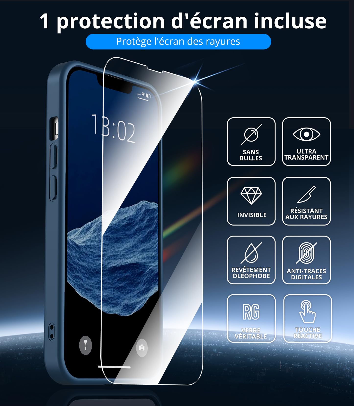 Vansdon Magnétique Coque pour iPhone 13 / iPhone 14 avec 1 Verre Trempé, Compatible avec MagSafe, Protection Contre Les Chutes de qualité Militaire, Coque Mat Translucide Fine Antichoc -Bleu Foncé