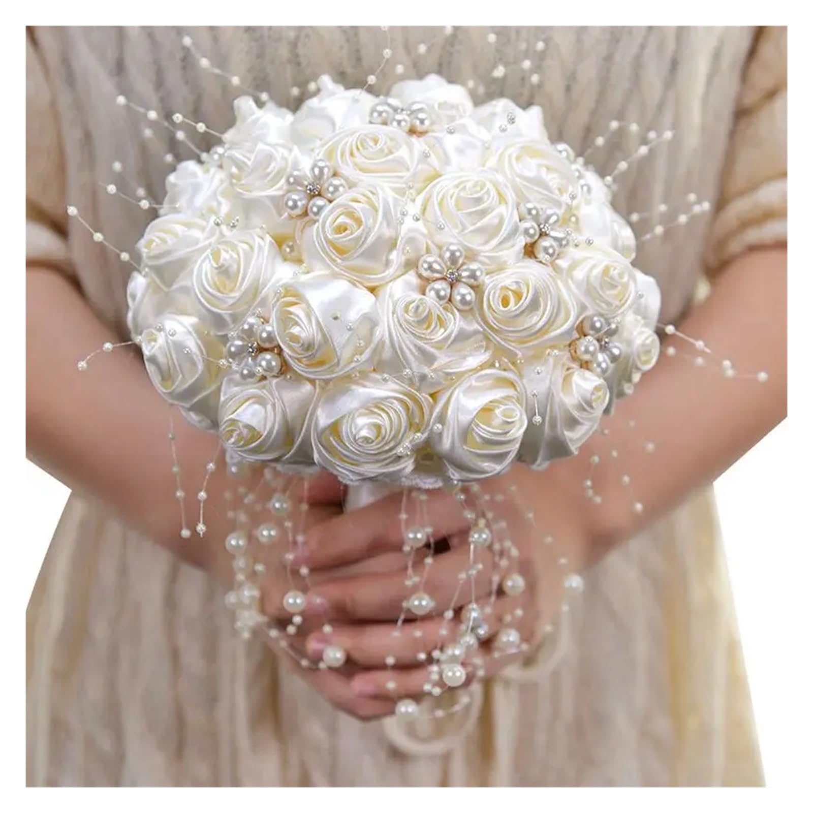 ZGCrumphant Artificial Wedding Bouquet Beautiful Artificial Rose Ribbon Flowers Pearls Beaded Bridal Bouquet Bridesmaid Wedding Bouquets(Color3)