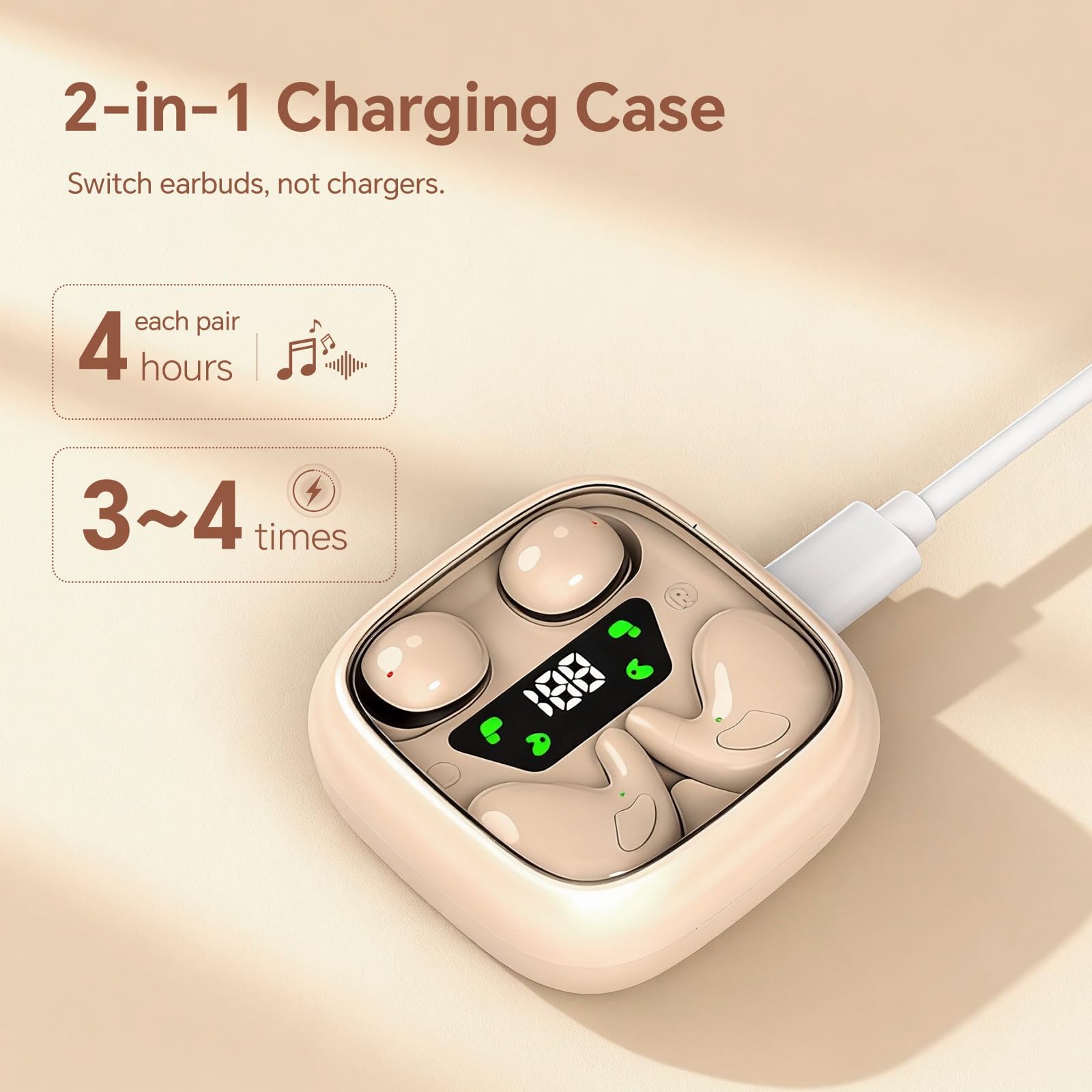 Juego de auriculares invisibles inalámbricos 2 en 1, Bluetooth, ocultos para dormir de lado, auriculares planos para dormir de lado, mini auriculares para canales auditivos pequeños para iPhone